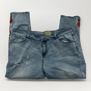 Celebrity Pink Floral Embroidered Mid Rise Ankle Skinny Jeans Women’s Plus Sz 20